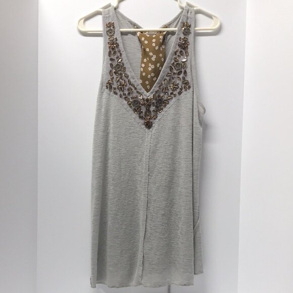Gimmicks by BKE Gray Embellished Tank Top w/ Floral Inlet Back - Picture 3 of 10